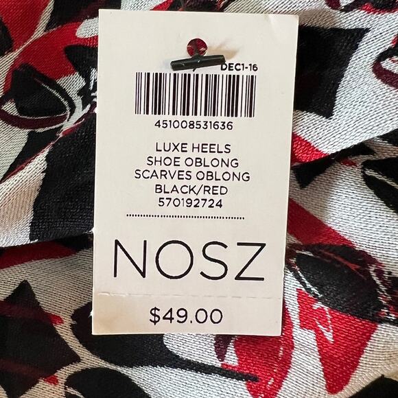 Chicos Womens Scarf One Size Black Red Luxe Heels Print Rayon Silk Square - Picture 7 of 7
